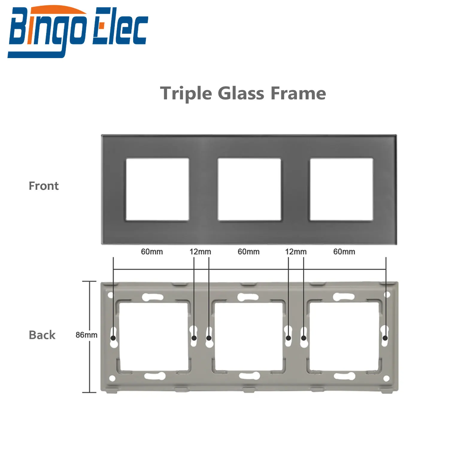 Стеклянная рамка для розеток Bingoelec 86/157/228/299 мм
