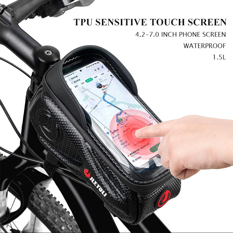 jletoli bicycle bag waterproof touch screen cycling bag with sun visor bike top tube bag 6 7inch phone case mtb accessories free global shipping