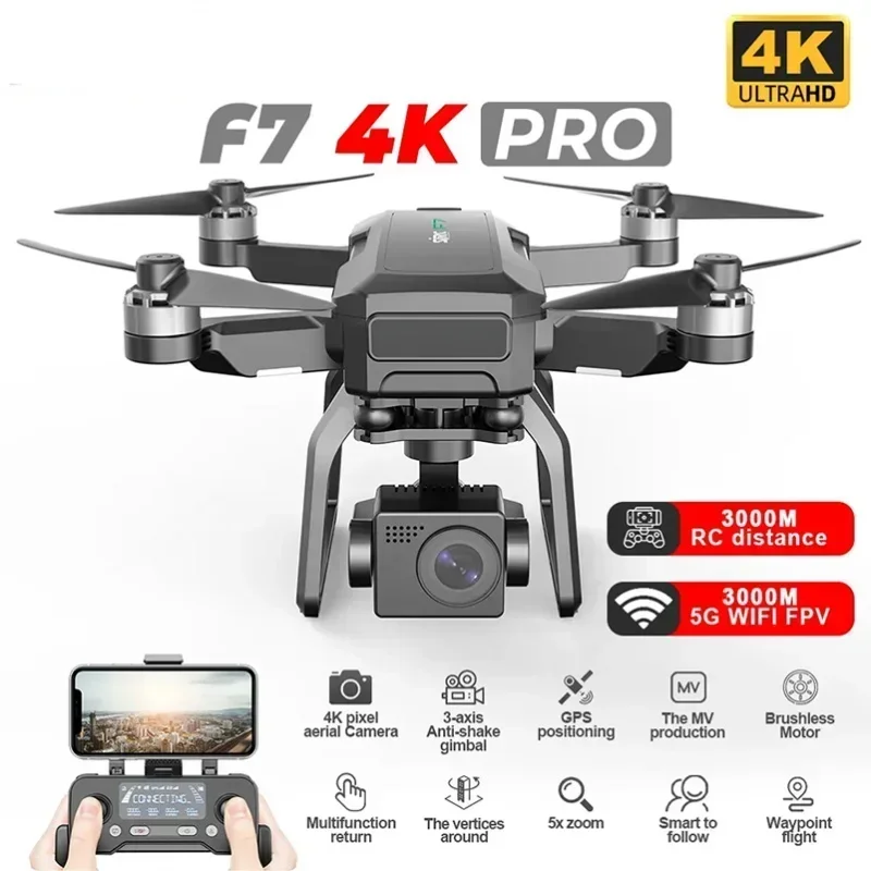 

HJ F7 4K PRO Drone GPS 5G WiFi 3 Axis Gimbal With HD Camera FPV Professional RC Foldable Brushless Quadcopter RC DronToy