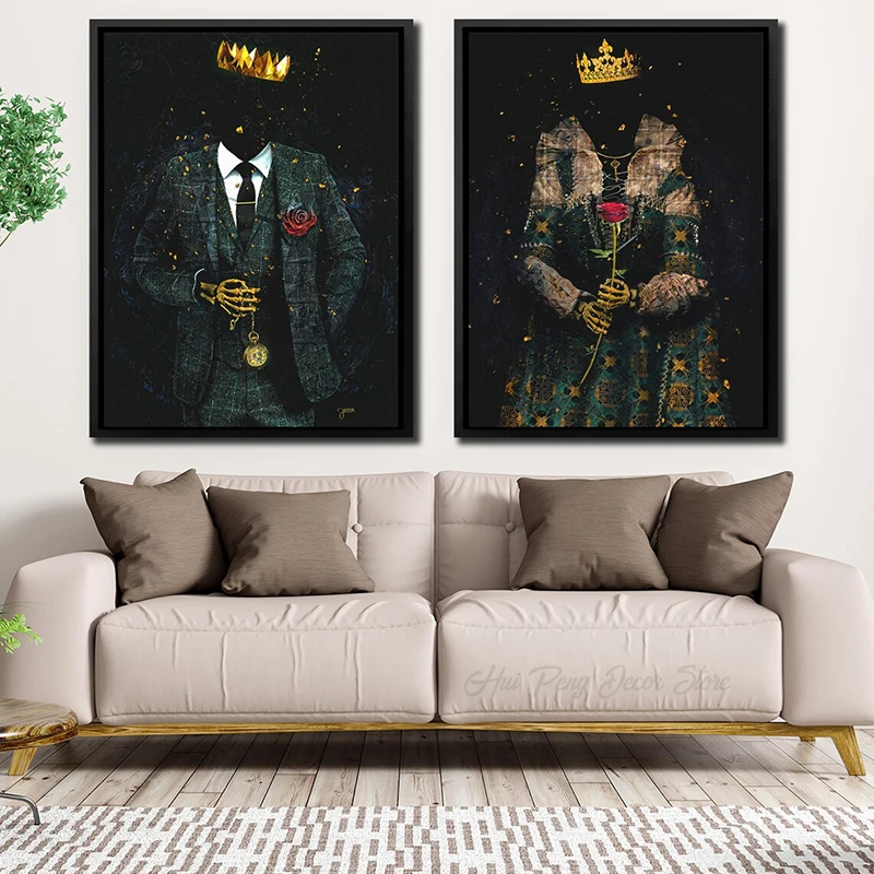 

Skeleton King&Queen Art Canvas Painting Modern Wall Artwork Abstract Posters and Prints Mural Picture for Living Room Home Decor