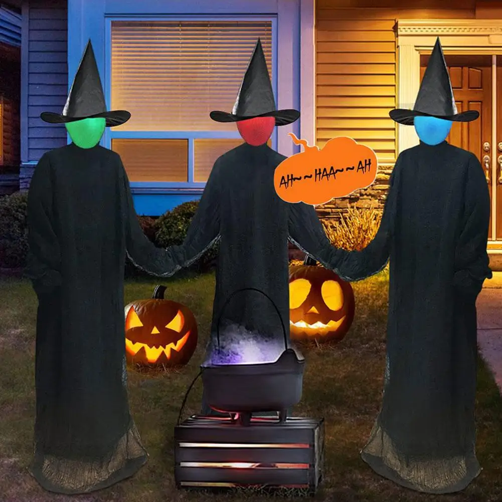 

120CM Light-Up Witches with Stakes Halloween Decorations Screaming Holding Sensor Decor Sound Activated Outdoor Witches Han V4B6