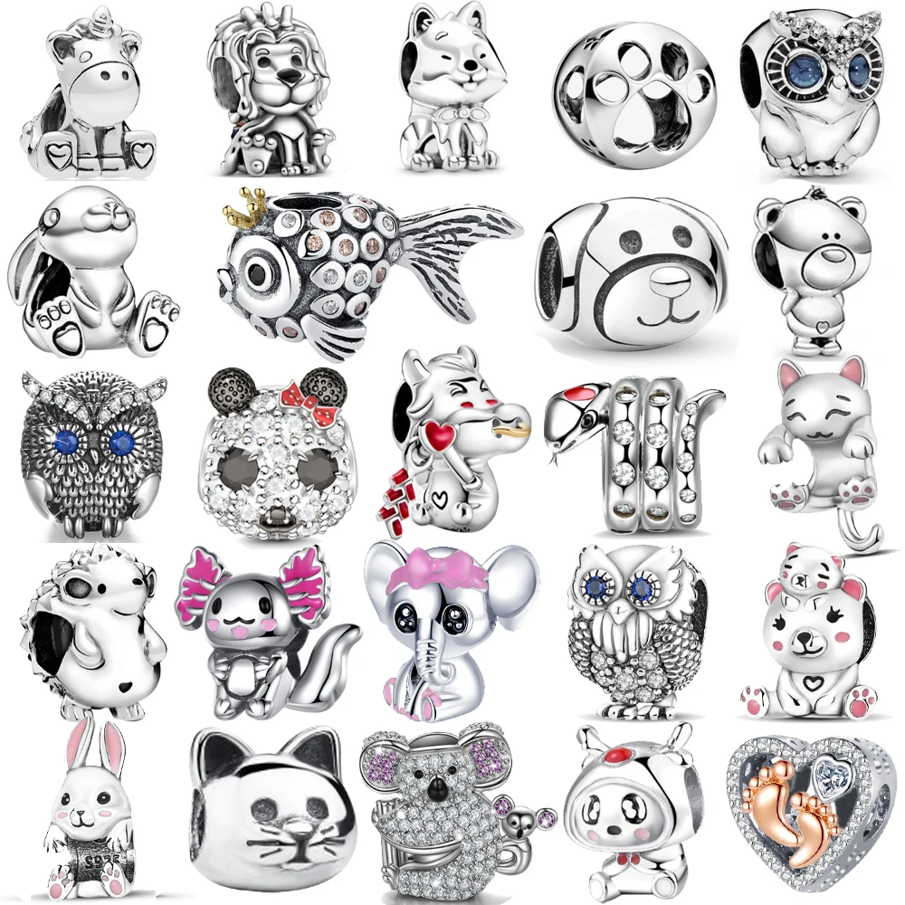 

Женская Серебряная коллекция животных, шармы, милый кролик, бусина коала, подходит для браслета Pandora