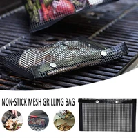 reusable non stick bbq grill mesh bag barbecue baking isolation pad outdoor picnic camping kitchen tools barbeque accessories