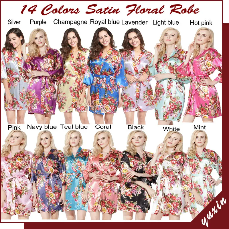 Wedding Bride Bridesmaid Floral Robe Satin Rayon Bathrobe Nightgown for Women Kimono Bridal Robes Sleepwear Flower Plus Size