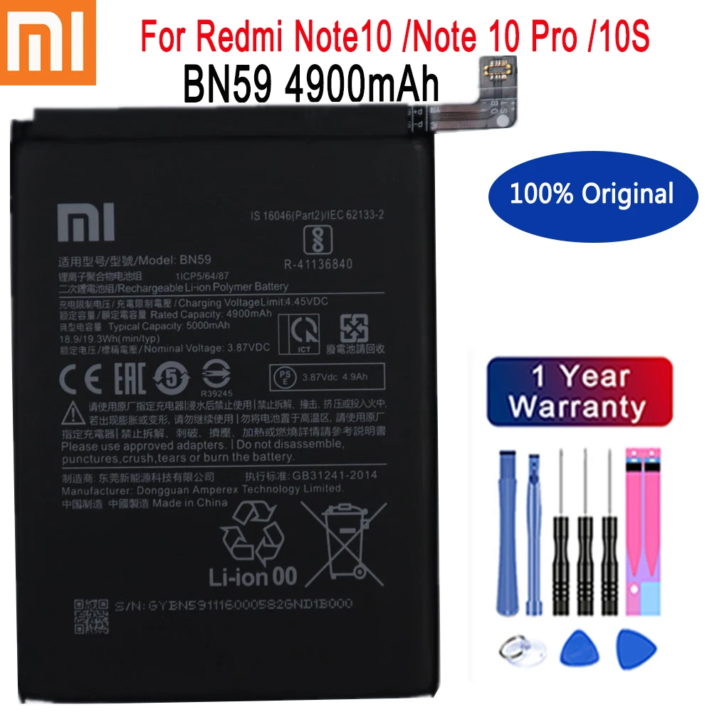 

Xiaomi 100% Original High Quality BN59 4900mAh Original Battery For Redmi Note10 Note 10 Pro 10S Note 10pro Global + Free Tools