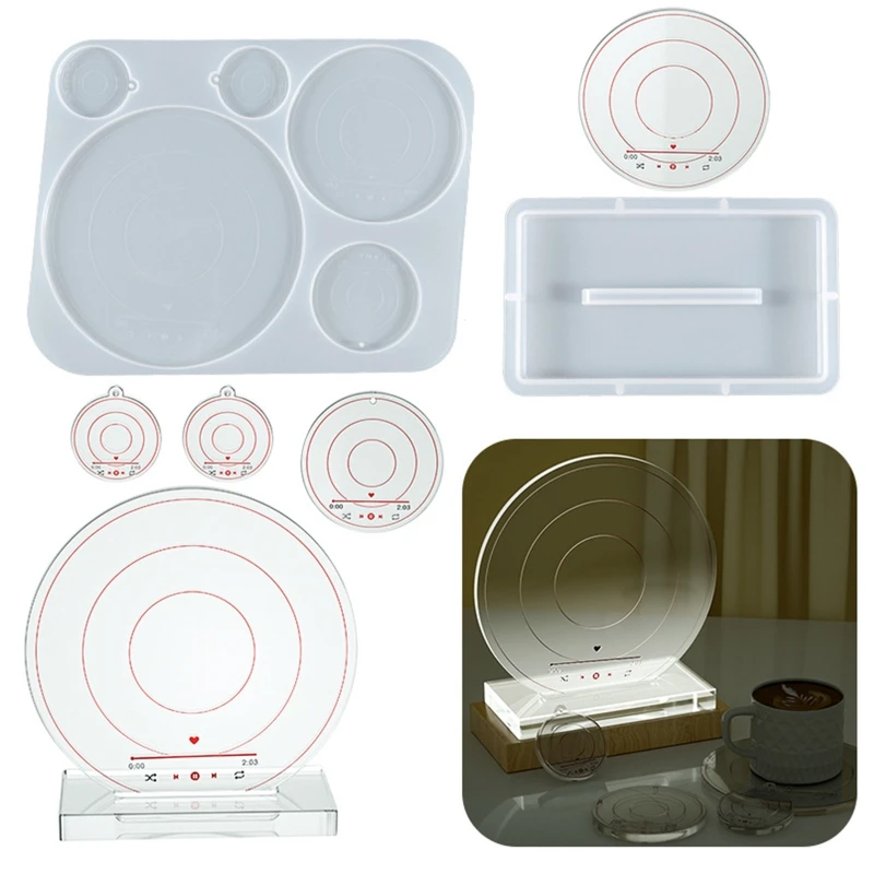 

D0LC 1 Set Round Media Player Mold,Resin Silicone Casting Molds for Cup Mat Keychain,Pendant Home Wedding Decoration Supplies