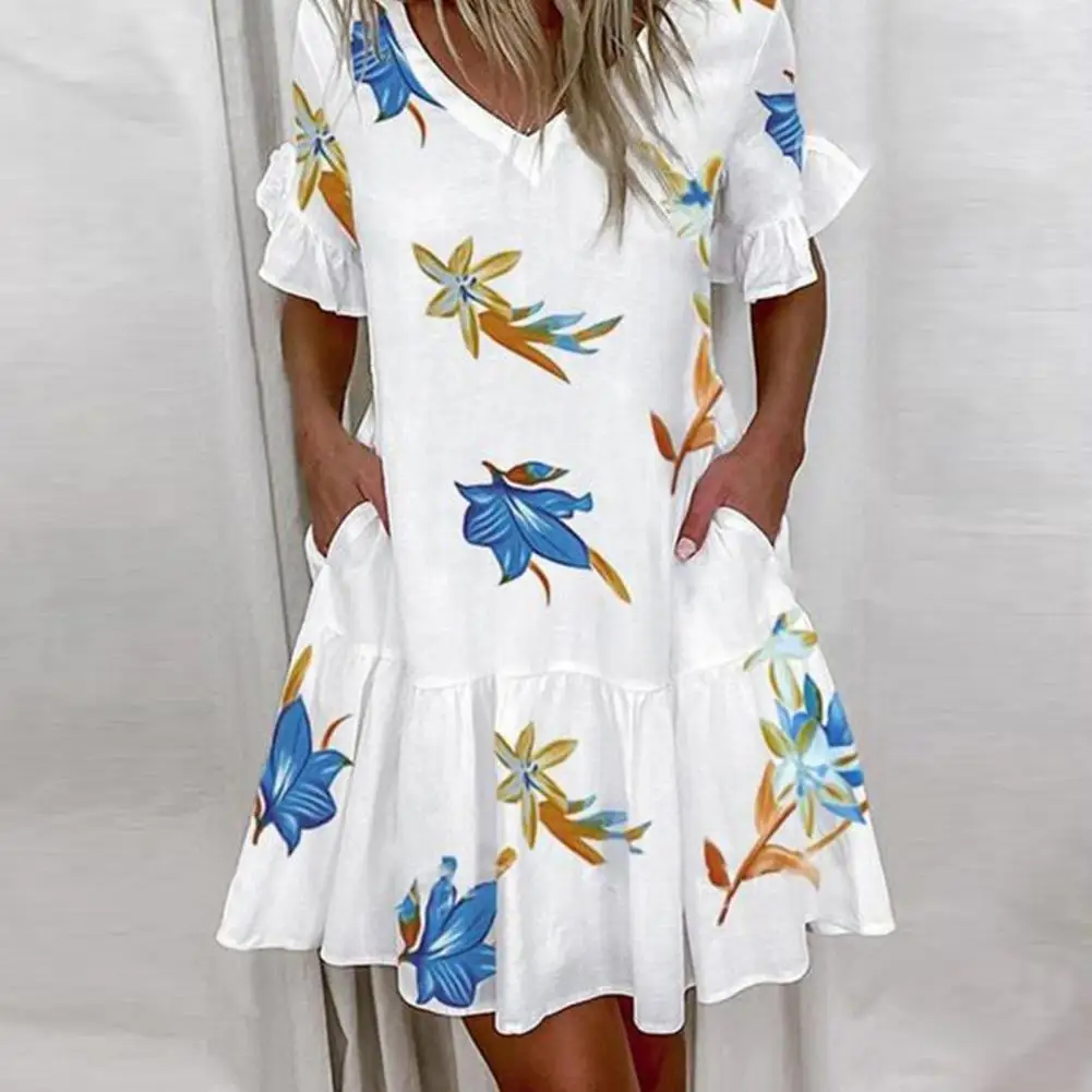 

Summer Attractive Loose-fitting Above Knee Dress Female Women Dress Leaf for Prom