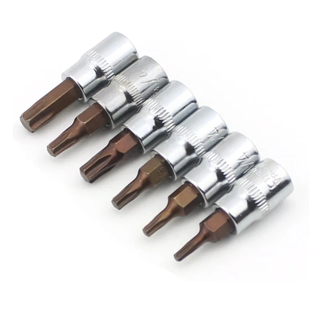 

6Pcs 1/4inch Chrome Vanadium Steel Hex Torx Screwdriver Bit Set Drive Socket Head Screwdriver T10-T40 38mm For Repairing