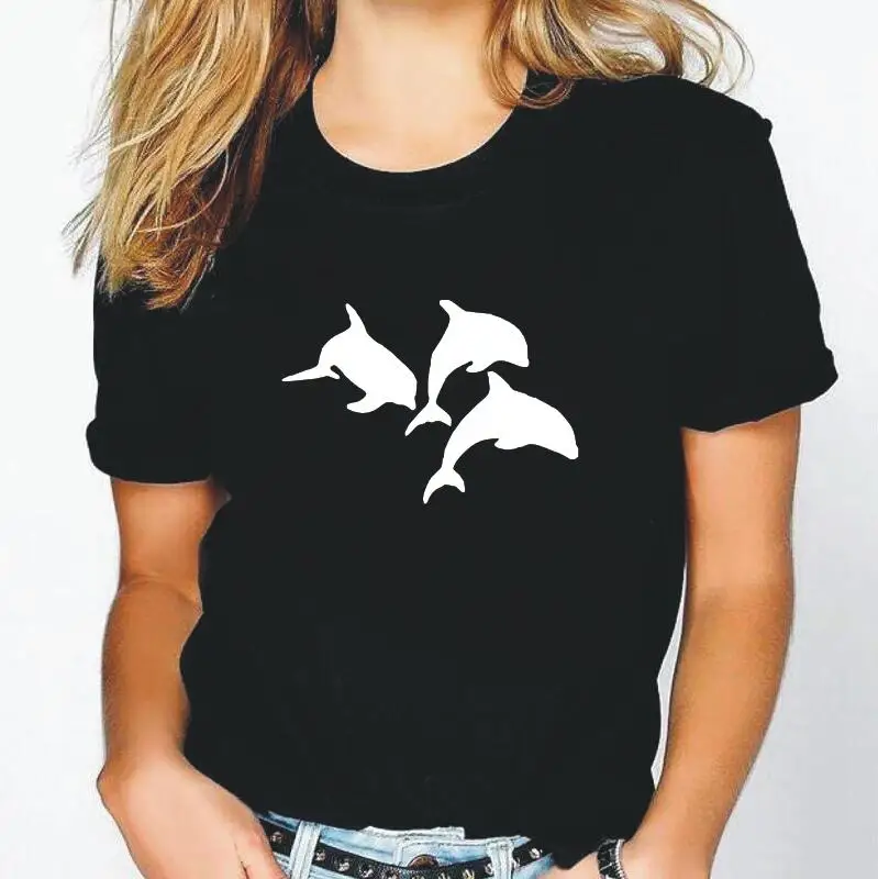 

Dolphins Jump Out of The Water Cartoon Print T Shirt Women Tops Summer Casual Tshirt Harajuku Tee Shirt Femme Camiseta Mujer