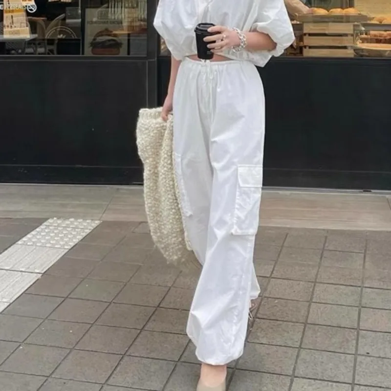 Брюки-карго на шнуровке с высокой эластичной резинкой талии Ropa Mujer японские