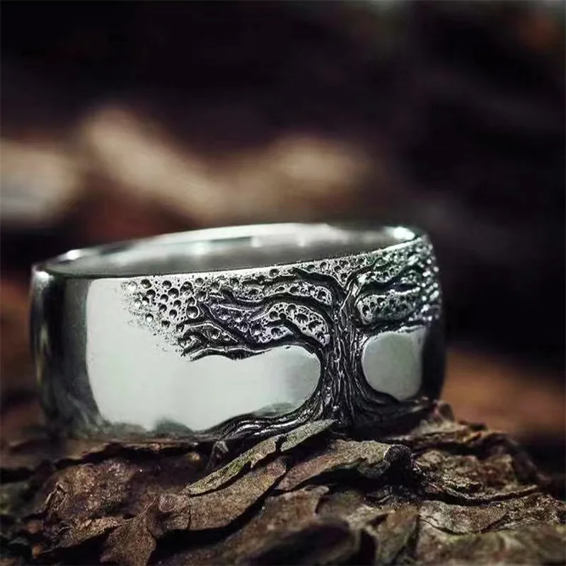 

Vintage Tree of Life Rings for Women Man Silver Color Round Finger Accessories Hip Hop Punk Party Meditation Jewelry Gifts