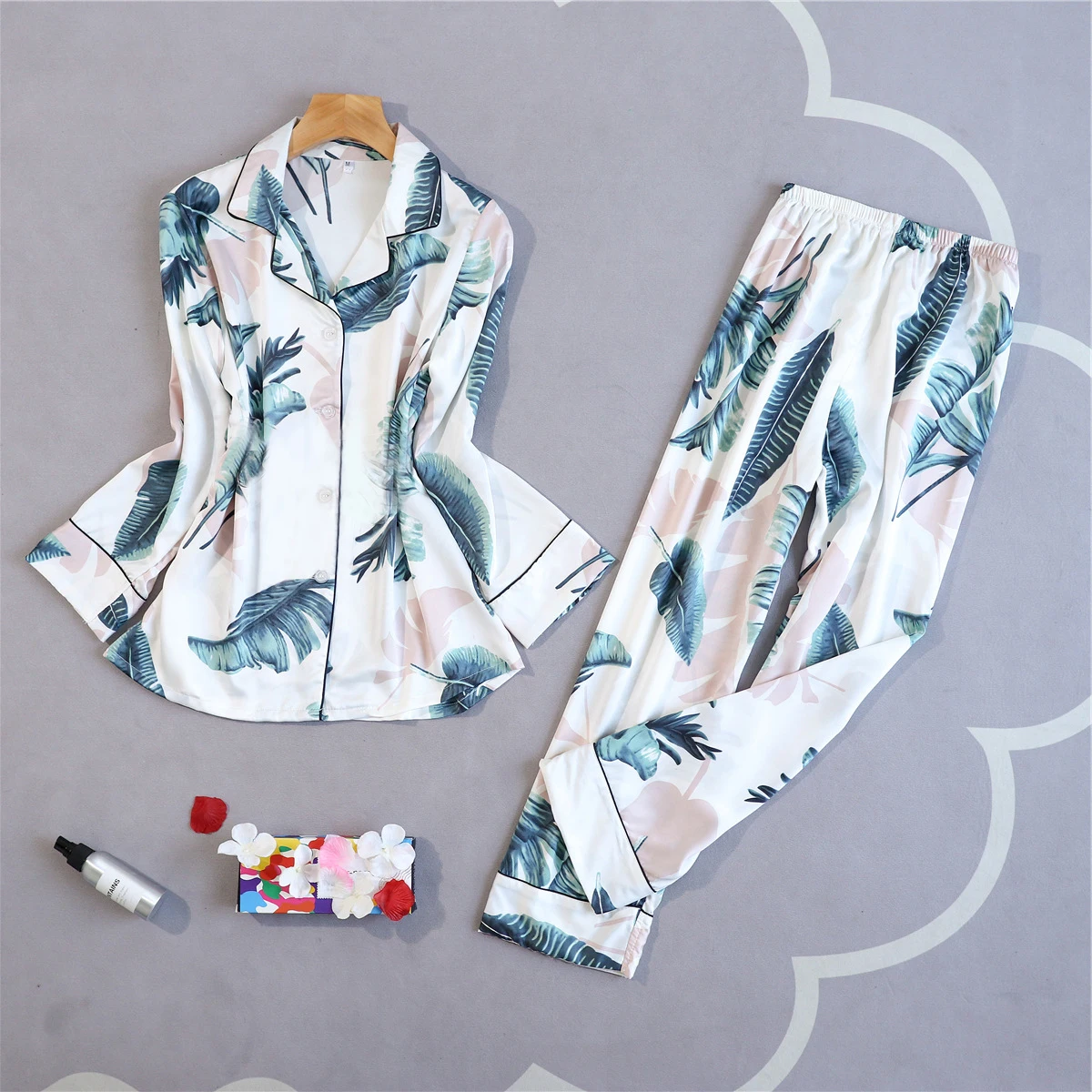 

M-5XL Womens Pajamas Sets Print Long Sleeve Shirt Pants Sleepwear Home Wear Nightgown Suit Spring Sleepshirts Loungewear