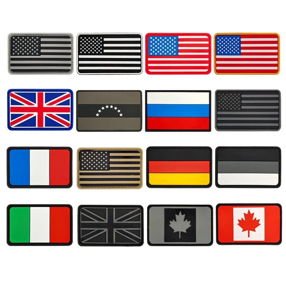 

PVC Flag Patches USA Canada UK Germany France Italy Army Military Tactical Hook Badge Rubber Shoulder Emblem Patches Applique