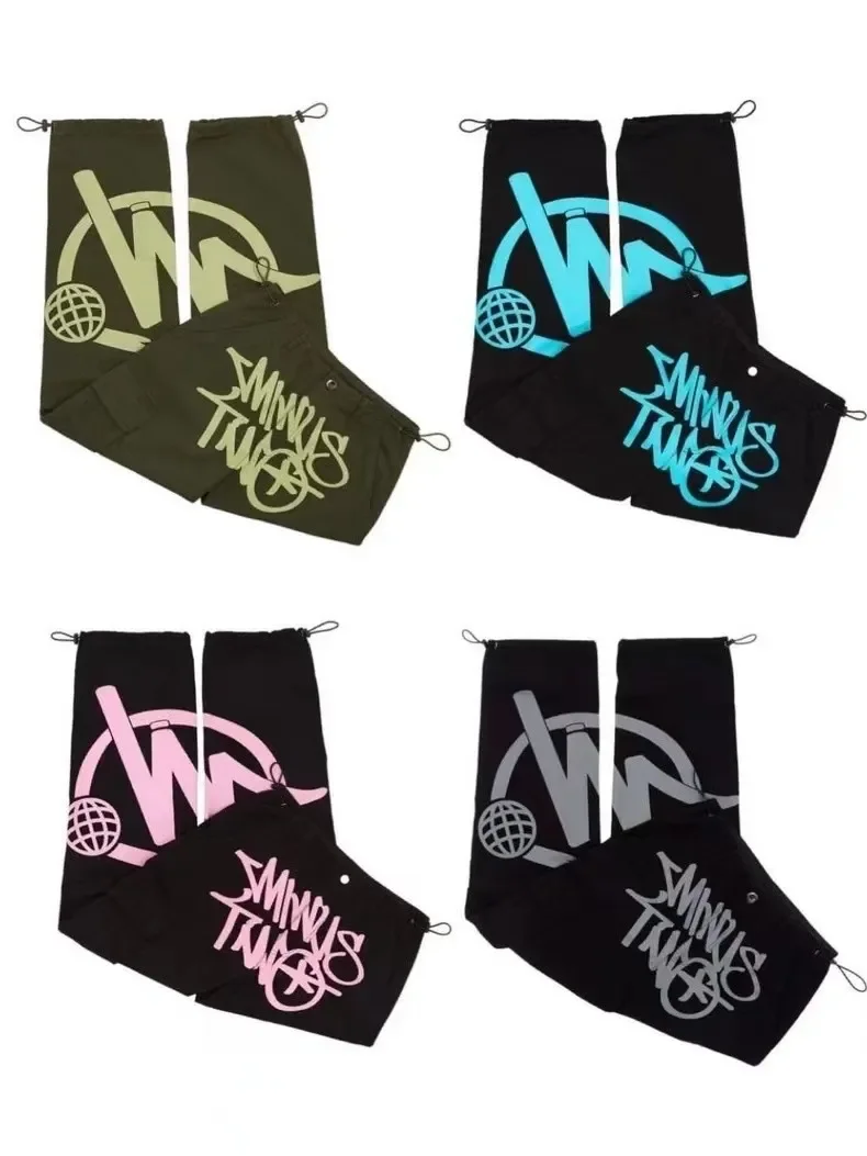 

Streetwear Y2K Cargo Pant Overalls Minus Two Black Pants 2023 New Harajuku Fashion Casual Loose Men Rock Straight Wide Leg Pants