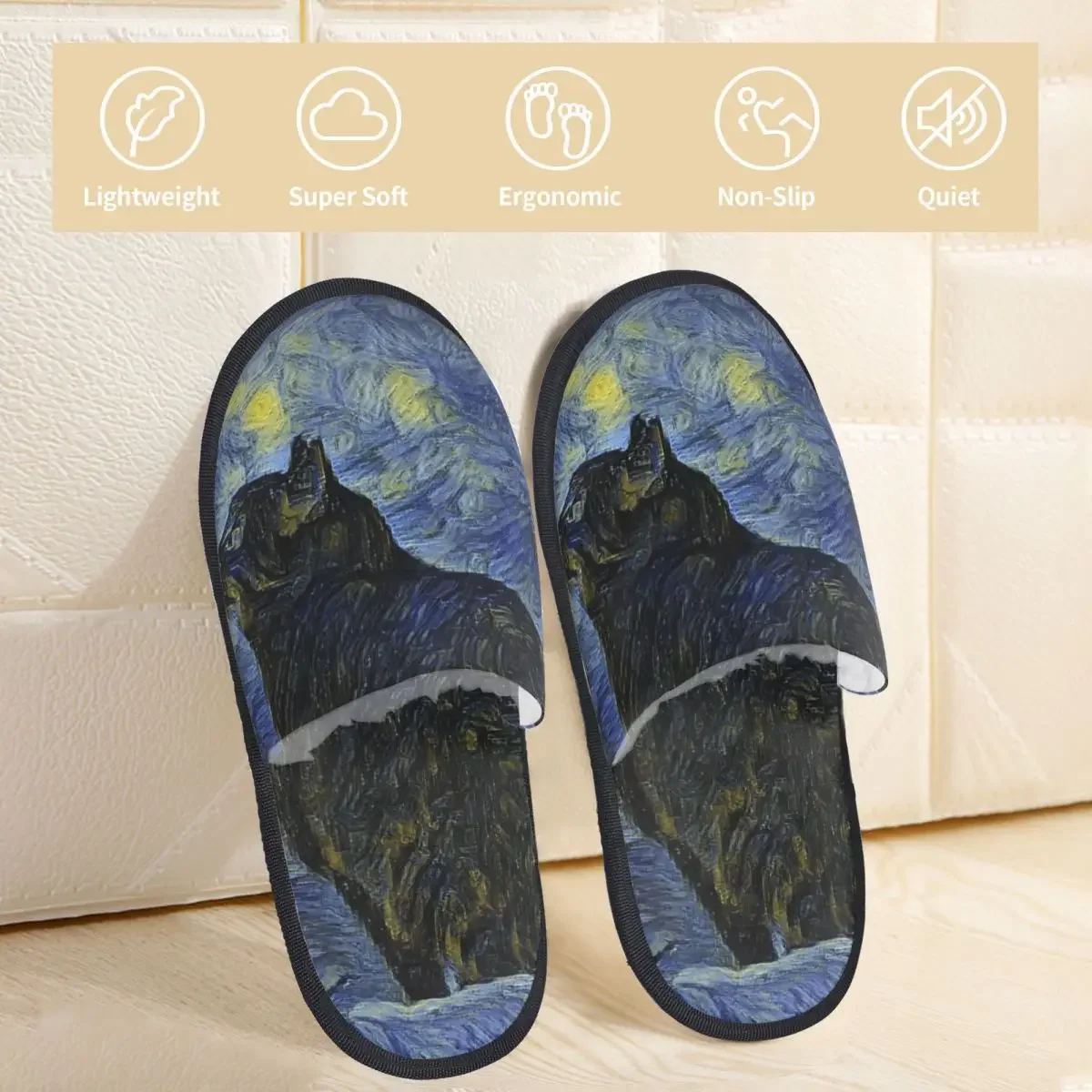 Плюшевые тапочки для мужчин и женщин Шамбала кот в Винсенте Ван Гога