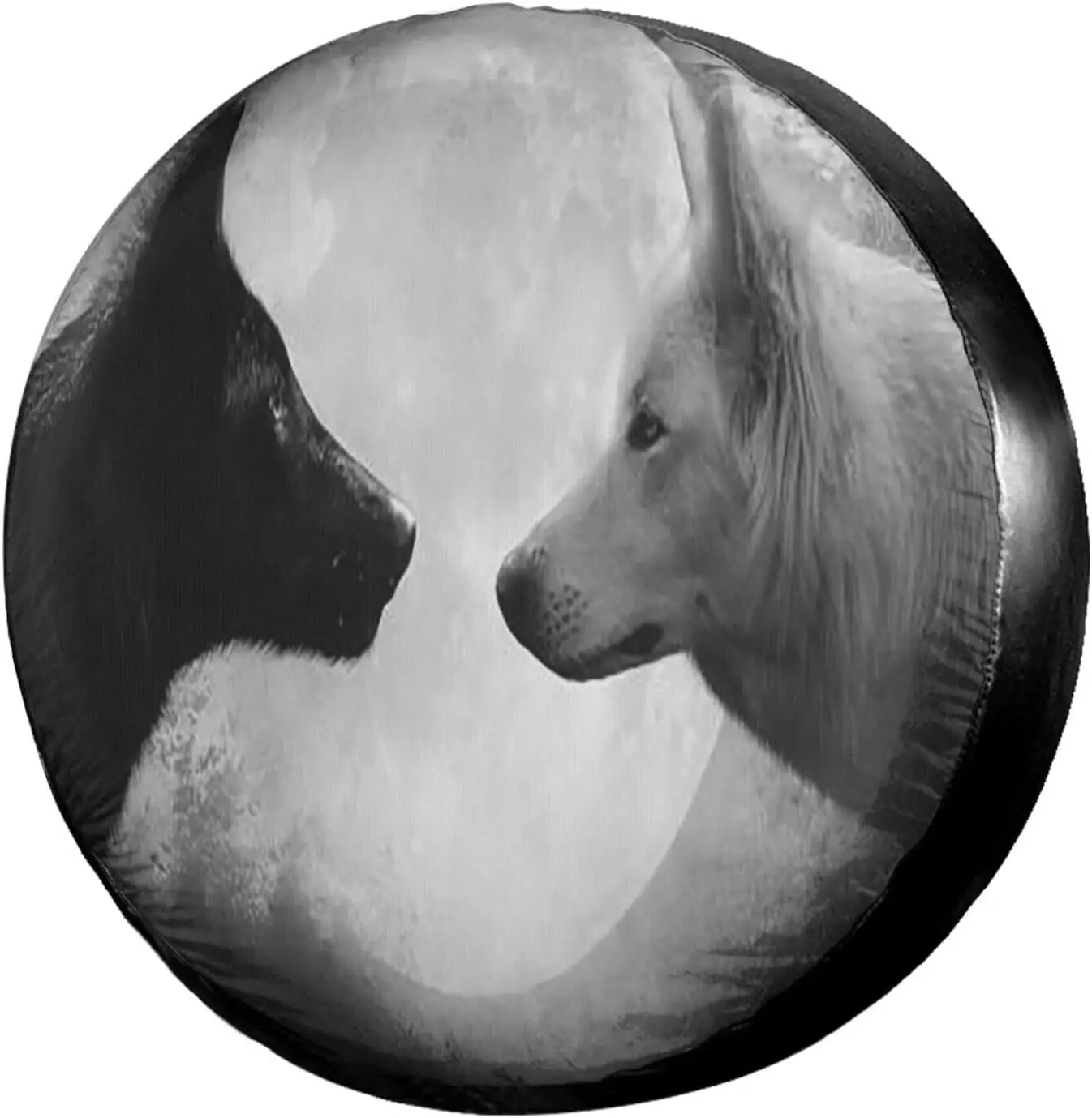 

Black and White Wolf Full Moon Spare Tire Cover Polyester Sunscreen Wheel Covers for Trailer Rv SUV Truck and Many Vehicles