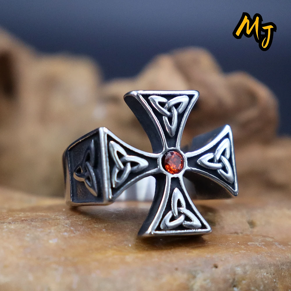 

2023 New Stainless Steel Cross Ring Valknut Celtic Odin Vegvisir Vikings Triangular Men's Ring God Pattern Fashion Jewely Gifts