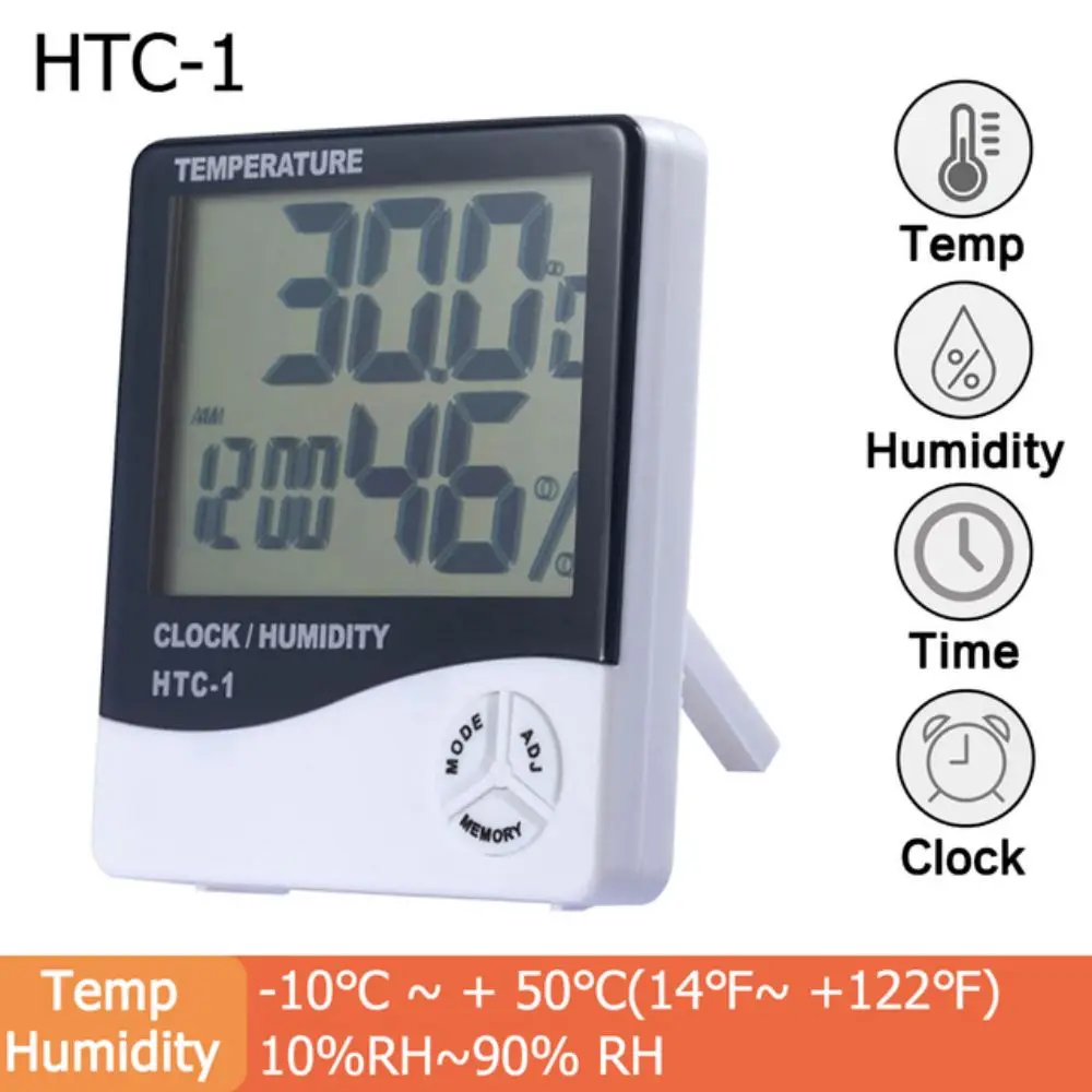 

Электронный цифровой термометр-гигрометр с ЖК-дисплеем, комнатная метеостанция, часы для дома, мини-комнатный термометр, монитор влажности