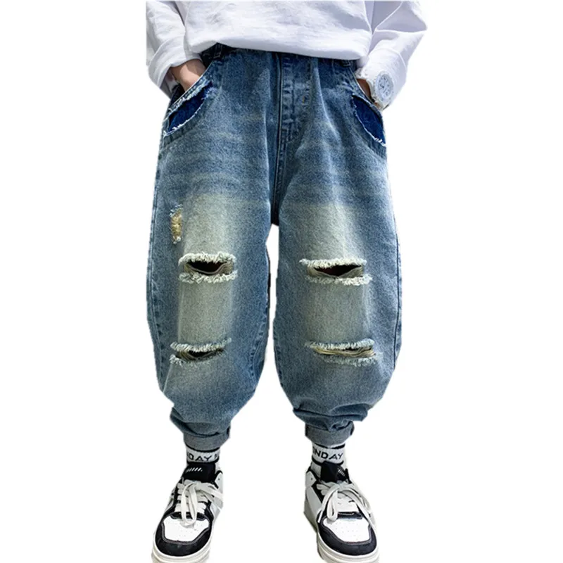 

MODX Style Cool Boys Ripped Jeans With Hole New Fashion Children Kids Denim Pants Teens Destroyed Jeans Trousers 5 7 9 11 13 14