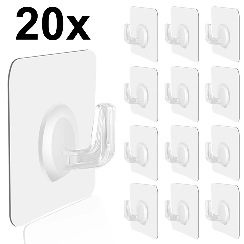 

1/20PCS Transparent Wall Hooks Self Adhesive Door Wall Storage Hanger Suction Heavy Load Hook Holder Racks Kitchen Organizers