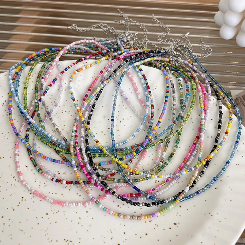 

Ожерелье-чокер с простыми бусинами из ниток женское ожерелье-нитка очаровательное цветное богемное колье ручной работы женское ювелирное ...