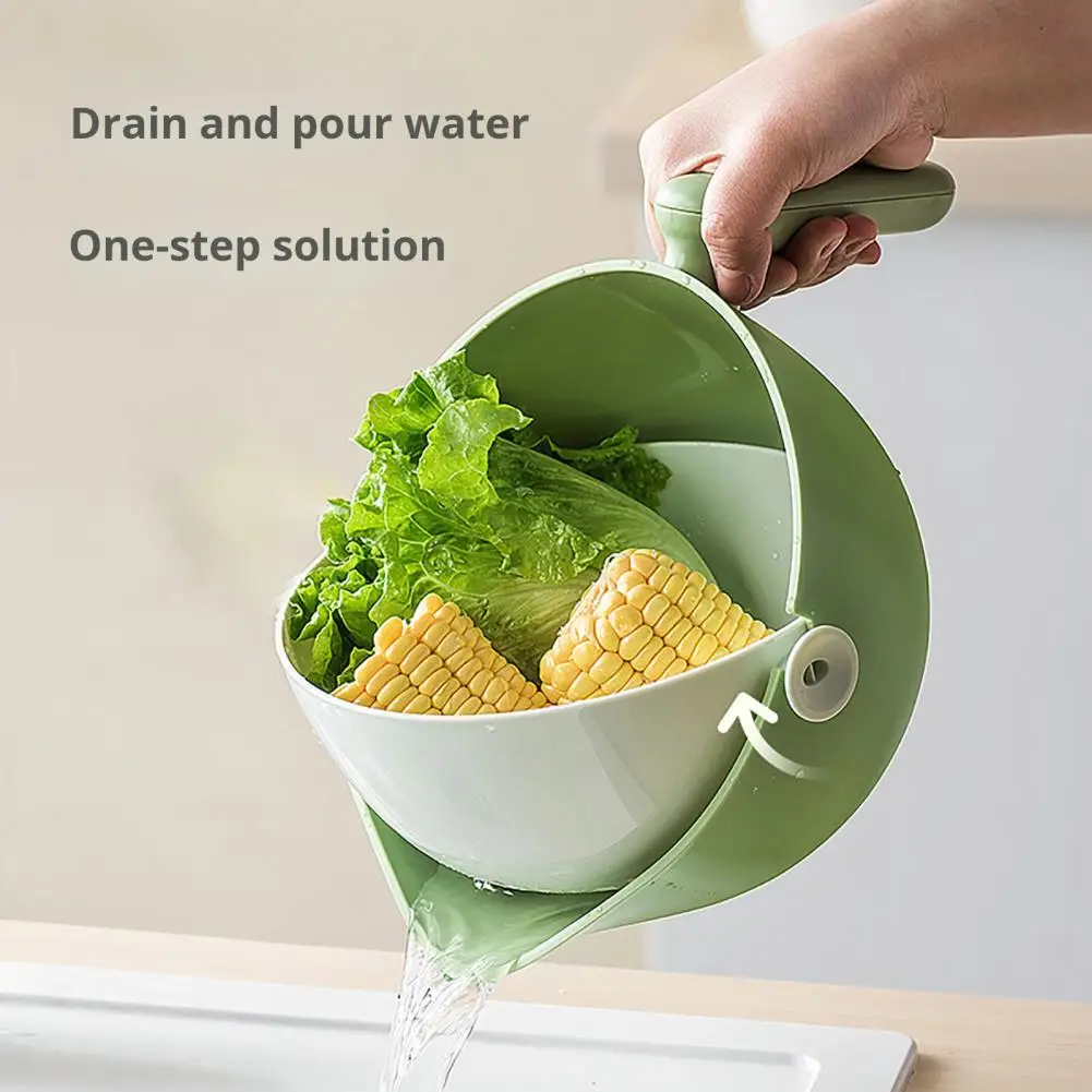 Корзина для мытья вращающаяся двухслойная сливная корзина с ручкой и ситечком