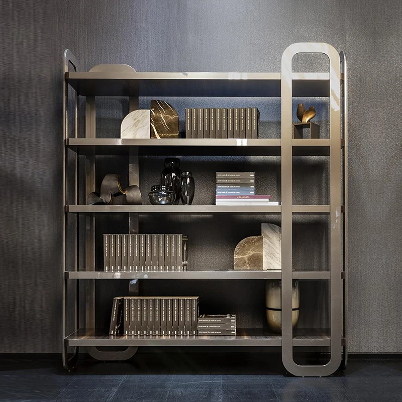 

Luxury Bookcase Italian Post-modern Study Shelf Designer Display Shelf Stainless Steel Floor Shelf Wine Rack