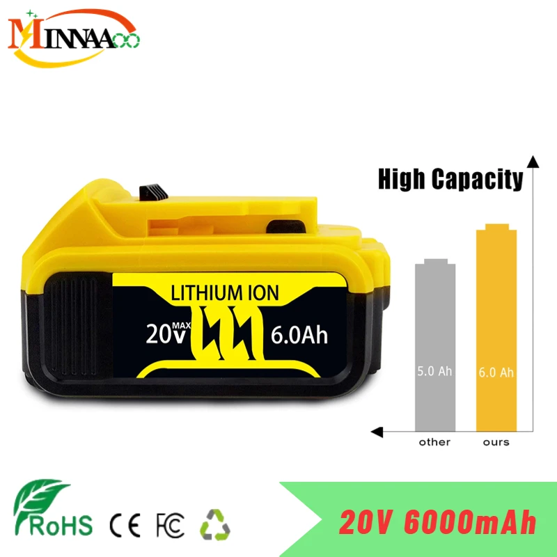 

2023 Upgrade 20V 6.0Ah 8.0Ah DCB200 Replacement Li-ion Battery for DeWalt MAX XR DCB205 DCB201 DCB203 power tool Batteries
