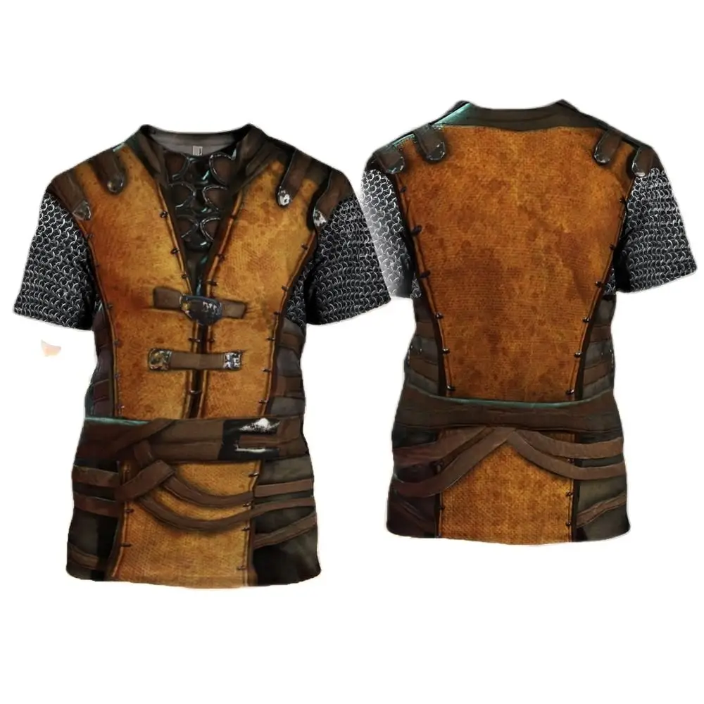 

Templar Armor European Medieval Knight 3D Role Play Printed Men Street Hip-hop Personality Vintage Crewneck Short Sleeve T-shirt
