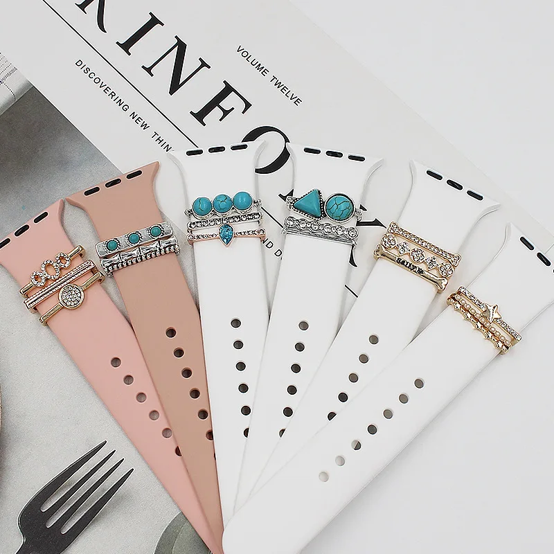 

Jewelry Charms for iWatch series 7 6 5 4 3 SE/Galaxy watch 4/Classic Bracelet Metal decoration for Apple watch Silicone Band