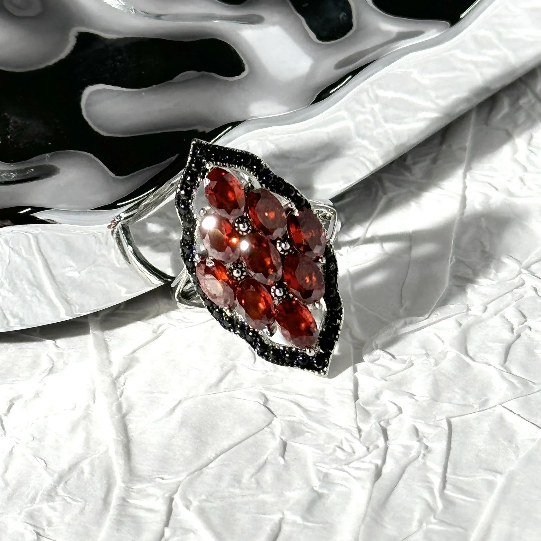 Серебро 925 винтажные сверкающие очаровательные кольца с черным бриллиантом и