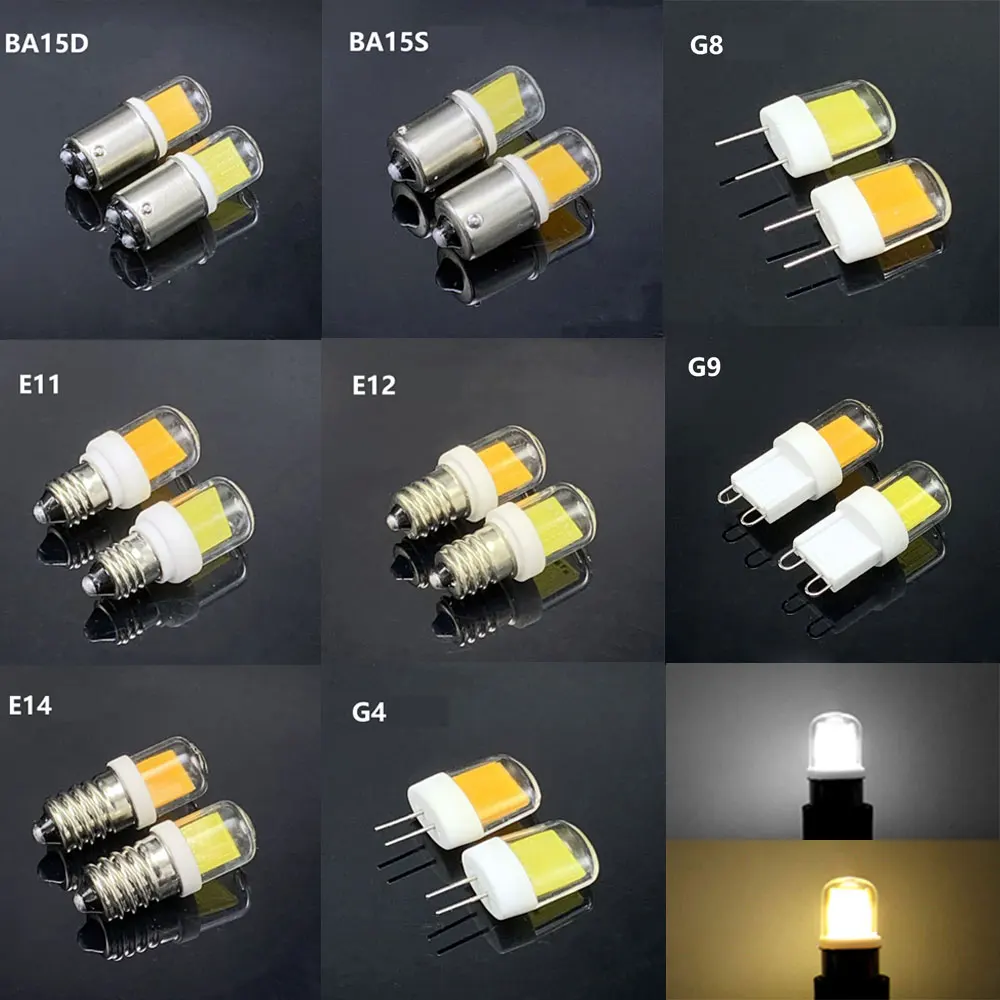 Миниатюрная светодиодная лампочка COB 5 Вт BA15D BA15S E11 E12 E14 G4 G8 G9 заменяемые