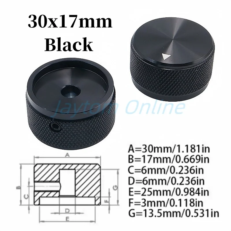 1 шт., 30x17 мм, серебристый, черный, из алюминиевого сплава, ручка потенциометра усилителя, колпачки поворотного переключателя, внутреннее отверстие, 6 мм, винт с шестигранной головкой