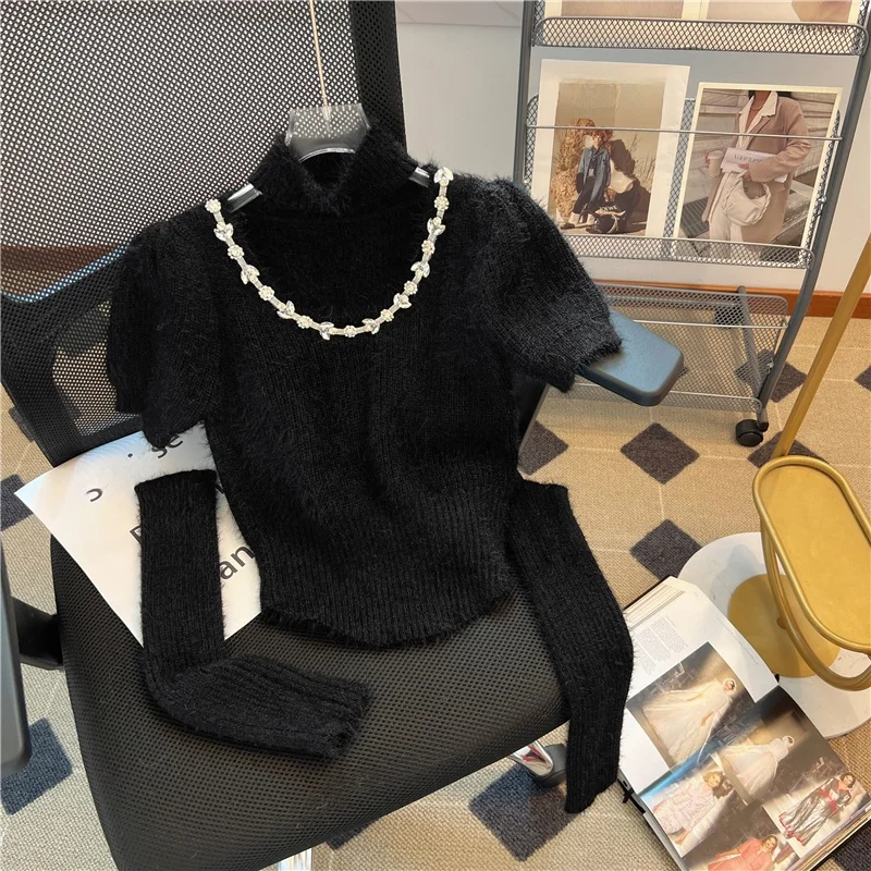 Pure Desire Gyaru вязаный женский свитер на рукавах со стразами осень 2024 новый дизайн