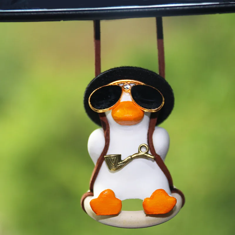 

Anime Duck Car Interior Decoration Cute Gypsum Swing Duck With Pipe Glasses Auto Rearview Mirror Pendant For Car Accessories