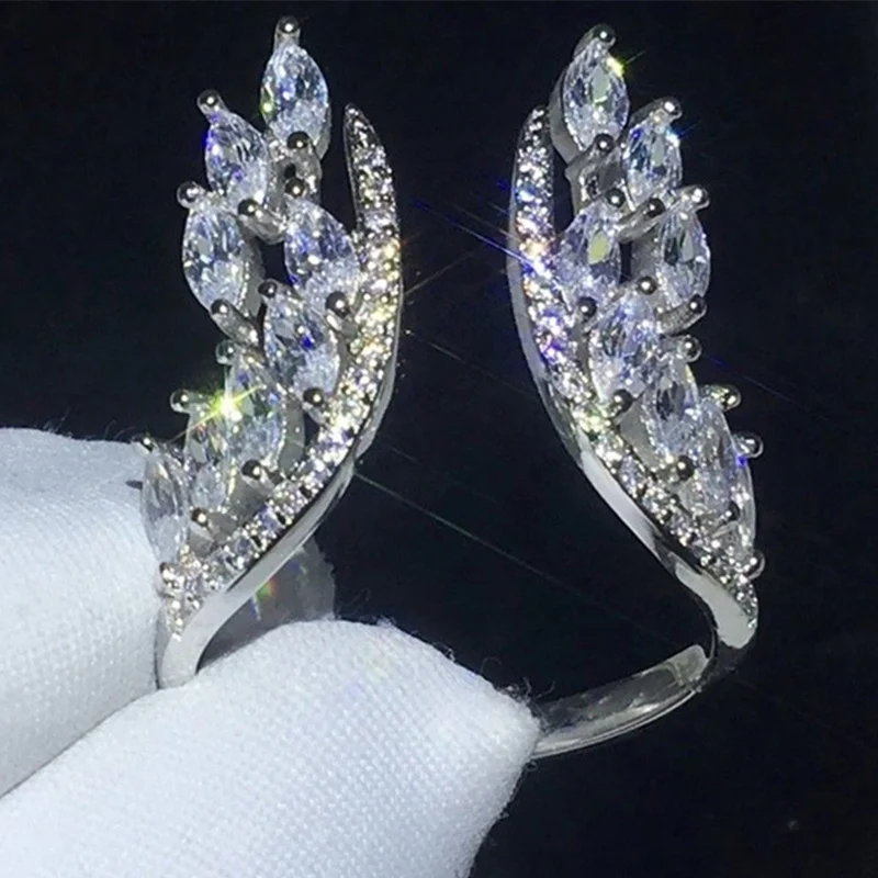 

Ne'w Creative Angel Wings Rings for Women with Dazzling CZ Stones Luxury Wedding Engagement Bands Opening Rings Trendy Jewelry