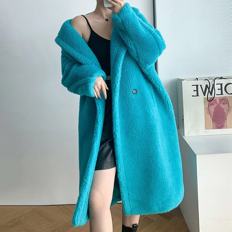 Women's Teddy Bear Coat Real Wool 2022 Lady's Alpaca Teddy Coat Long Jacket Fashion Female Sheep Fur Outwear S7480A