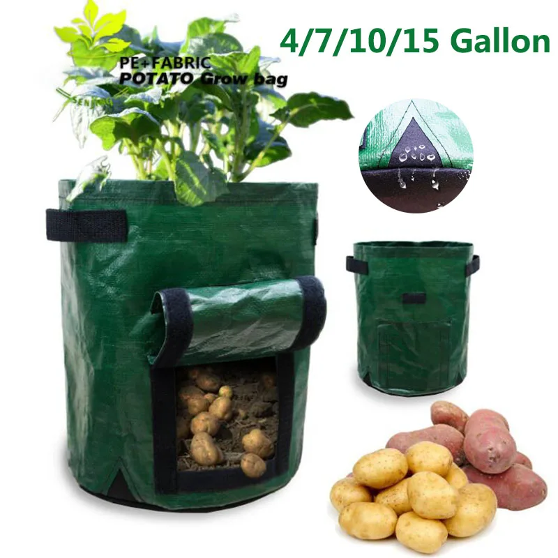 

7 10GAL 15 gallon potato Grow pots Plant Bags large home garden pot tomato Vegetable planter Growing Bags PE Fabric jardin tools
