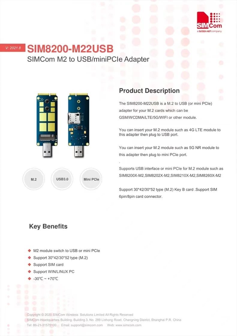 5G USB 3.0 M.2 To USB MINIPCIE Adapter Card Two-Way Development Board for SIMCOM 5G Module SIM8200EA-M2 5G-NR X55