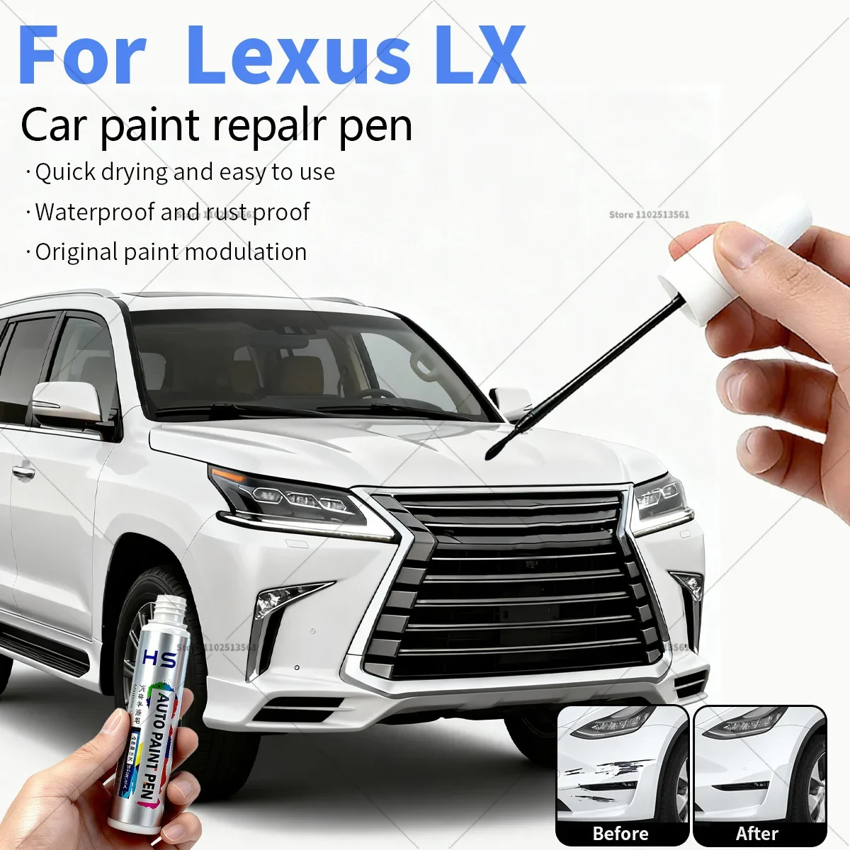 Фото Ручка для ремонта автомобильной краски для Lexus LX Touch Up Scratch Remover DIY Автоаксессуары Серый 1K2 Белый 082 083 077 Синий 8X5 Серебристый 1J7 №1