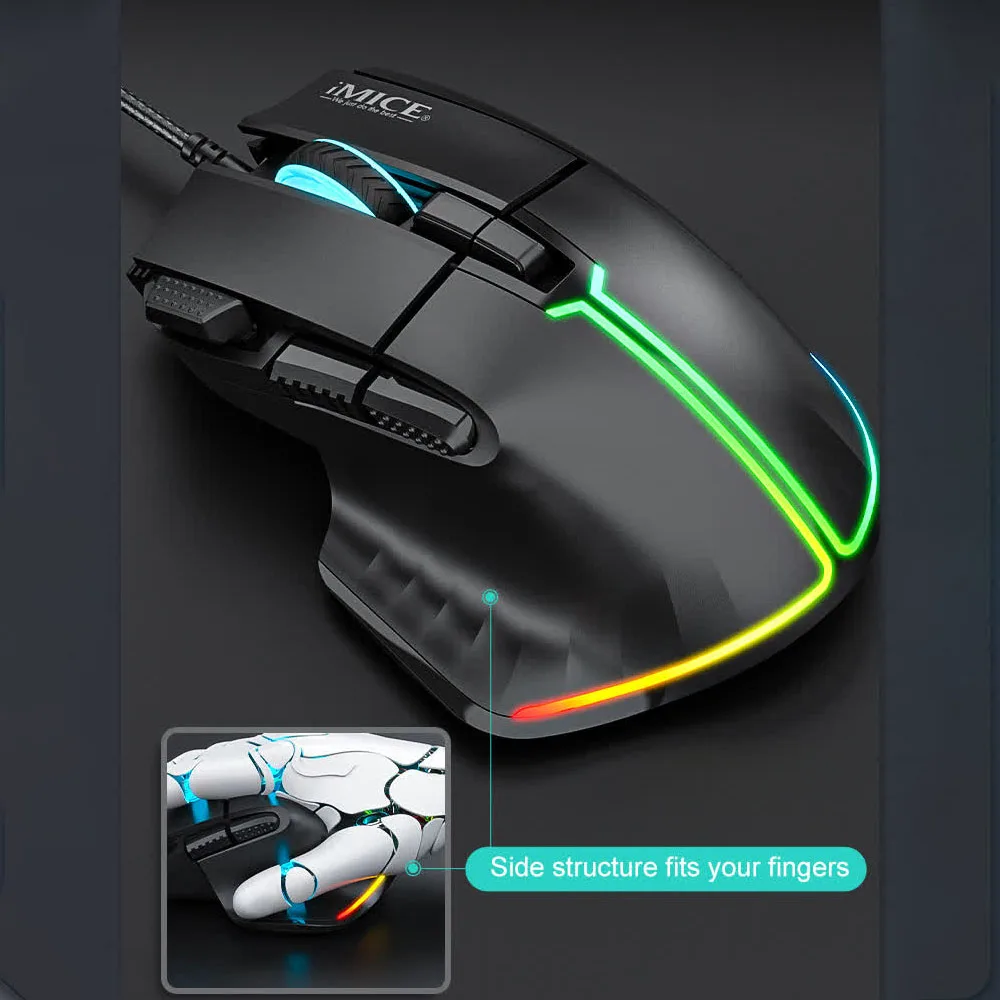 Проводная USB-мышь IMICE T50 с RGB-подсветкой, эргономичная игровая мышь, Plug and Play, для ПК, ноутбуков, Windows, Mac OS, 128000DPI (art.: 3920da1097fd6) - 3920da1097fd6