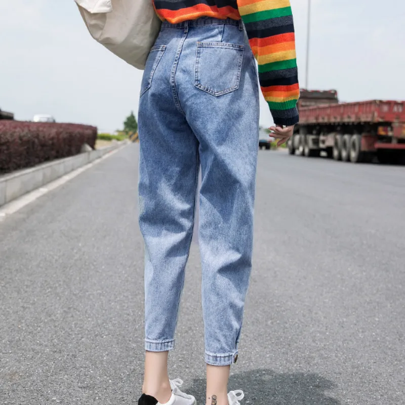 Student Casual All-match Clothing Hip Hop Streetwear Korean Harem Pants Women Jeans Loose Mid Waist Wide Leg Ankle Length Pants