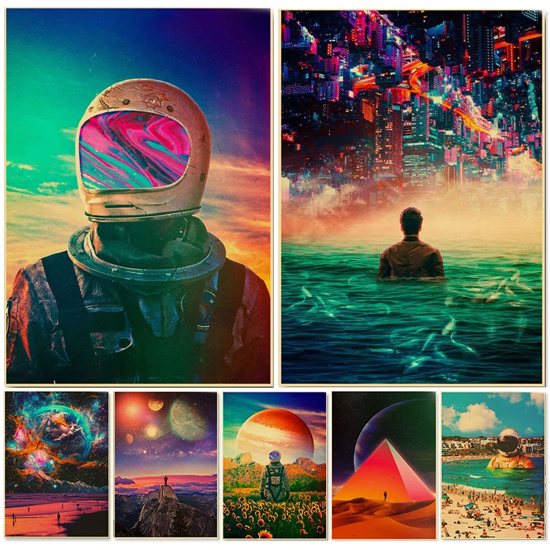 

Astronaut Space Dreaming Kraft Papier Poster Gedrukt Schilderij Foto Retro Muurstickers Home Room Decor Schilderen Wall Art