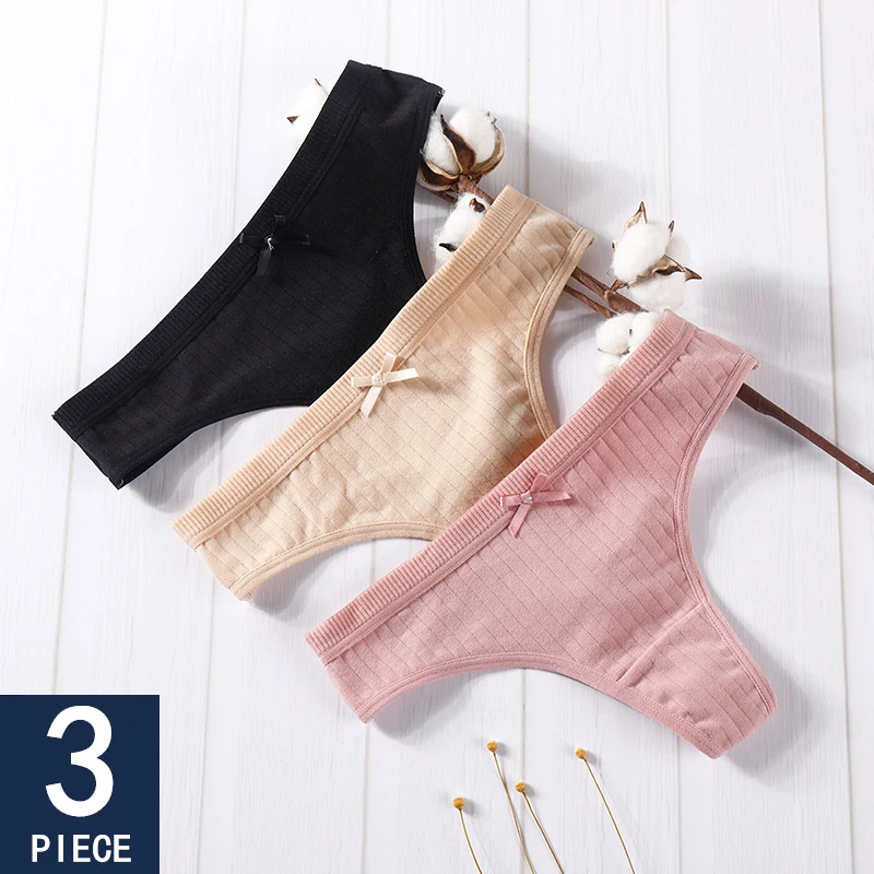 

3 Pcs String Briefs Underwear Women's Cotton G-String Thong Sexy Panties for Women Intimate Lingerie Ladies T-back Low-Rise