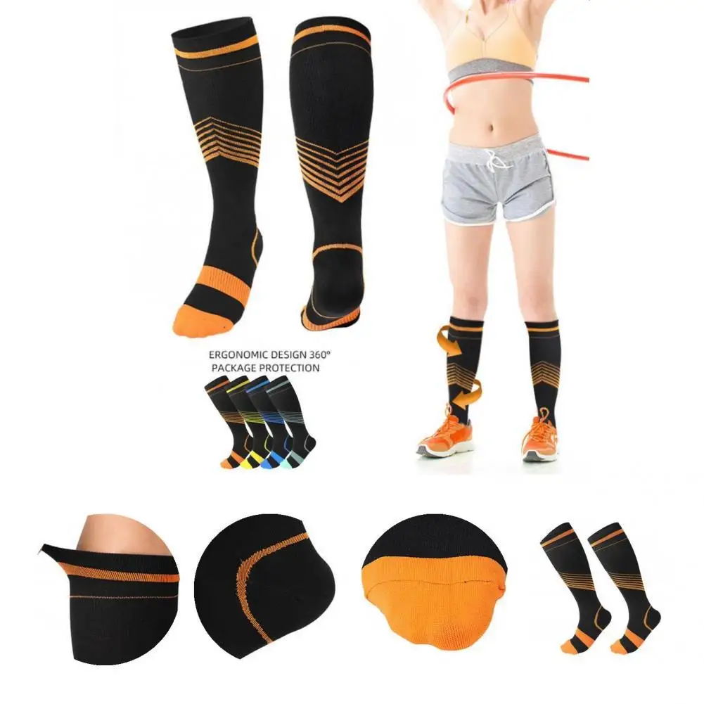 

Reusable 1Pair Universal Compression Socks Color Striped Fits Tightly Exercise Socks Quick Drying for Exercise