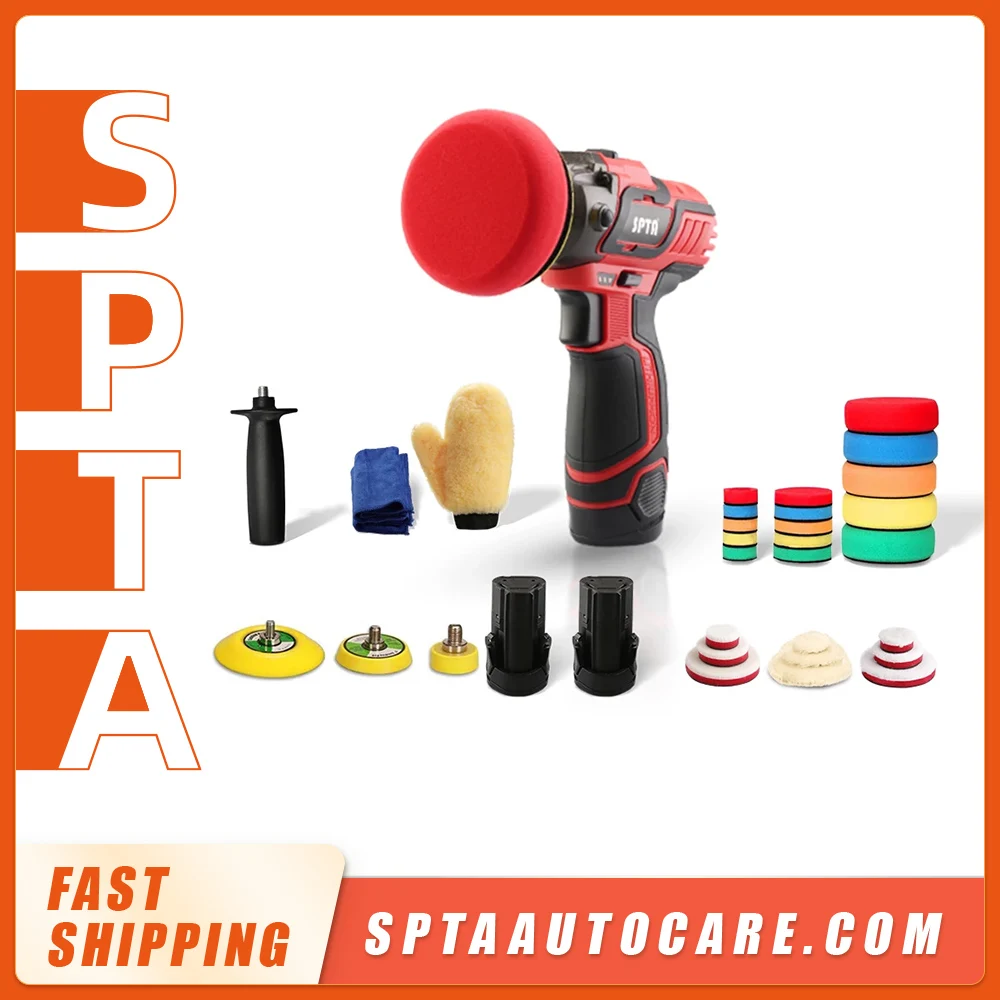 

SPTA 12V Cordless Car Polisher Tool Set Cordless Drill Drive Variable Speed Polisher With Quick Charger and Polishing Pads