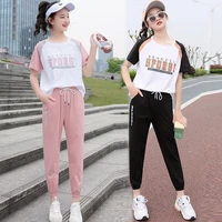 summer dress 2022 new girl fashion casual sports suit short sleeved t shirt pants two piece set