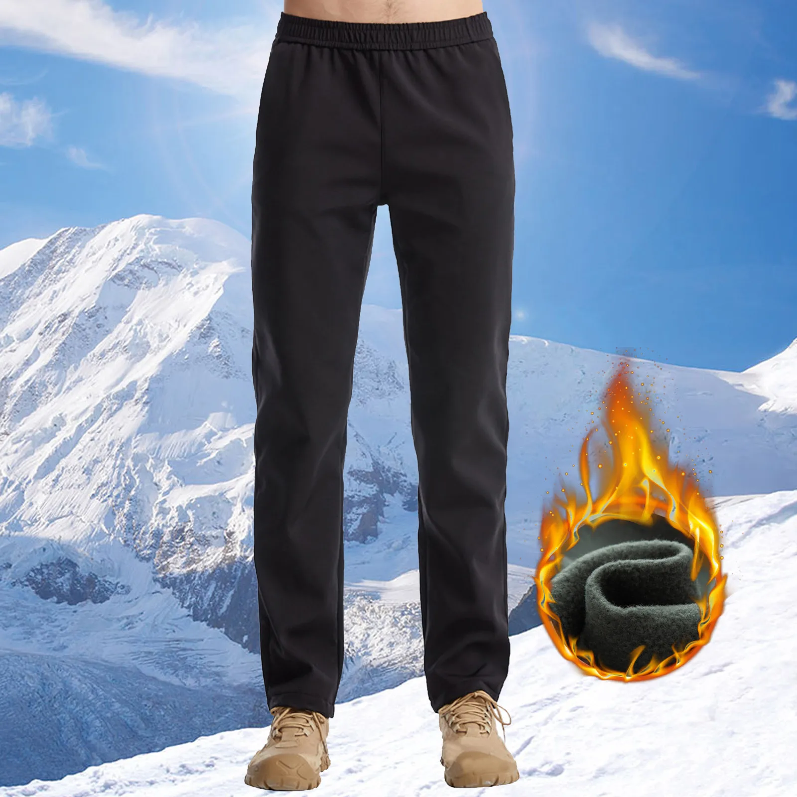 

Men's Casual Warm Pant Solid Windproof Outdoor Pants h Pocket Drawstring Pants Rain- Warm Trousers
