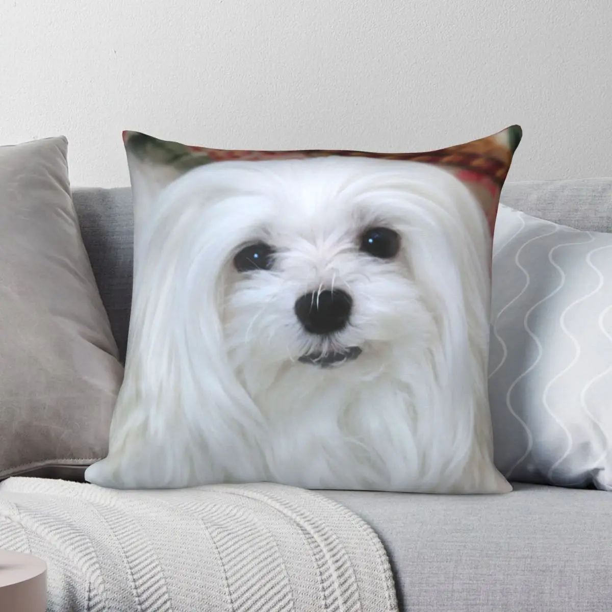 

Snowdrop The Maltese Pillowcase Polyester Linen Velvet Creative Zip Decor Throw Pillow Case Car Cushion Cover