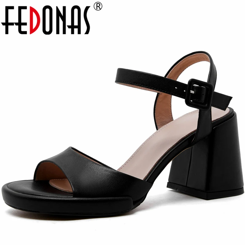 

Женские босоножки на платформе FEDONAS, зеленые туфли из натуральной кожи на толстых высоких каблуках с ремешком на щиколотке, обувь для вечери...